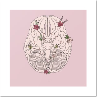 Human brain with flowers Posters and Art